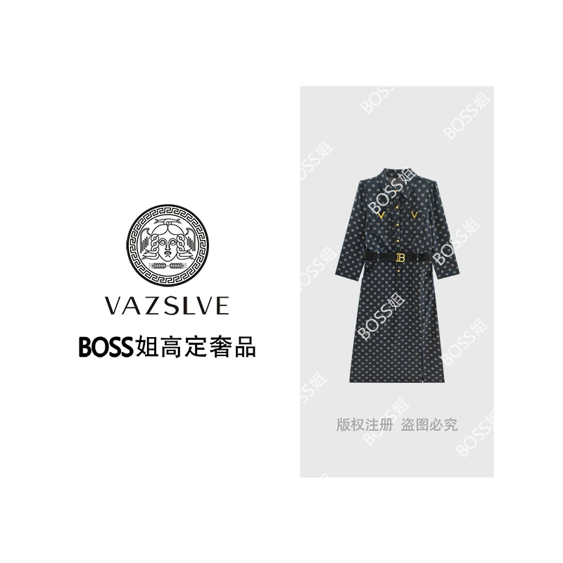 【VAZSLVE/原创设计】秋季印花气质时尚修身长袖连衣裙Q8177