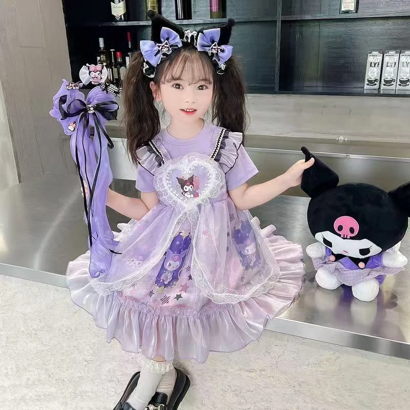 女童夏季连衣裙紫色库洛米洋气洛丽塔网纱蓬蓬纱公主裙生日礼服