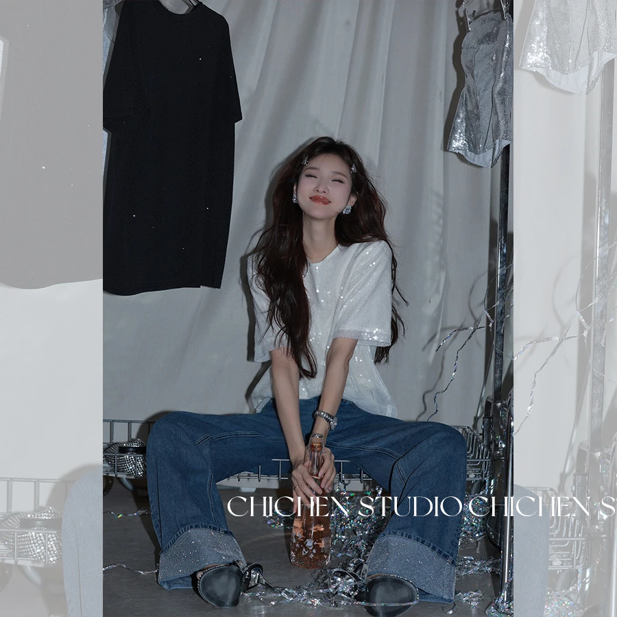 CHICHEN-《夏日琉光》轻奢气质名媛亮片短袖T