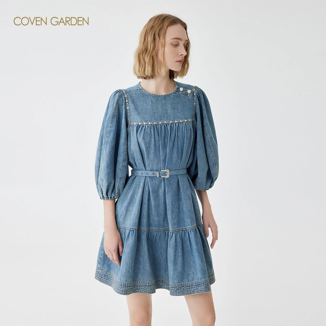 【哥文花园】泡泡袖纯棉牛仔连衣裙CSA1085530欧若智性风