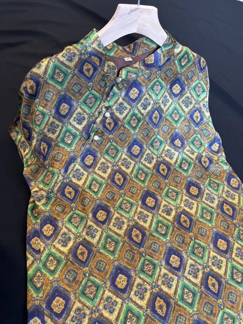 「布丁花」常熟新中式国风斜襟盘扣创意小众别致中长款衬衣女