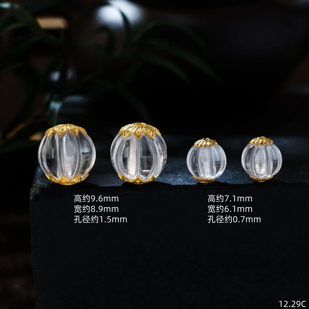 【金豆工厂】18K金镶白水晶瓜珠隔珠转运珠手串项链DIY配饰C