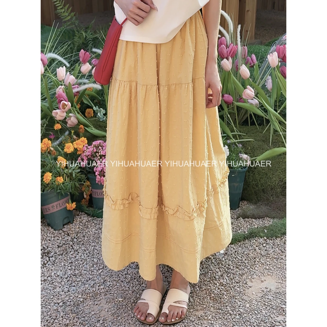 【暖黄裙意】B东大门韩系2025夏款雪花点松紧腰透气显瘦半裙2879