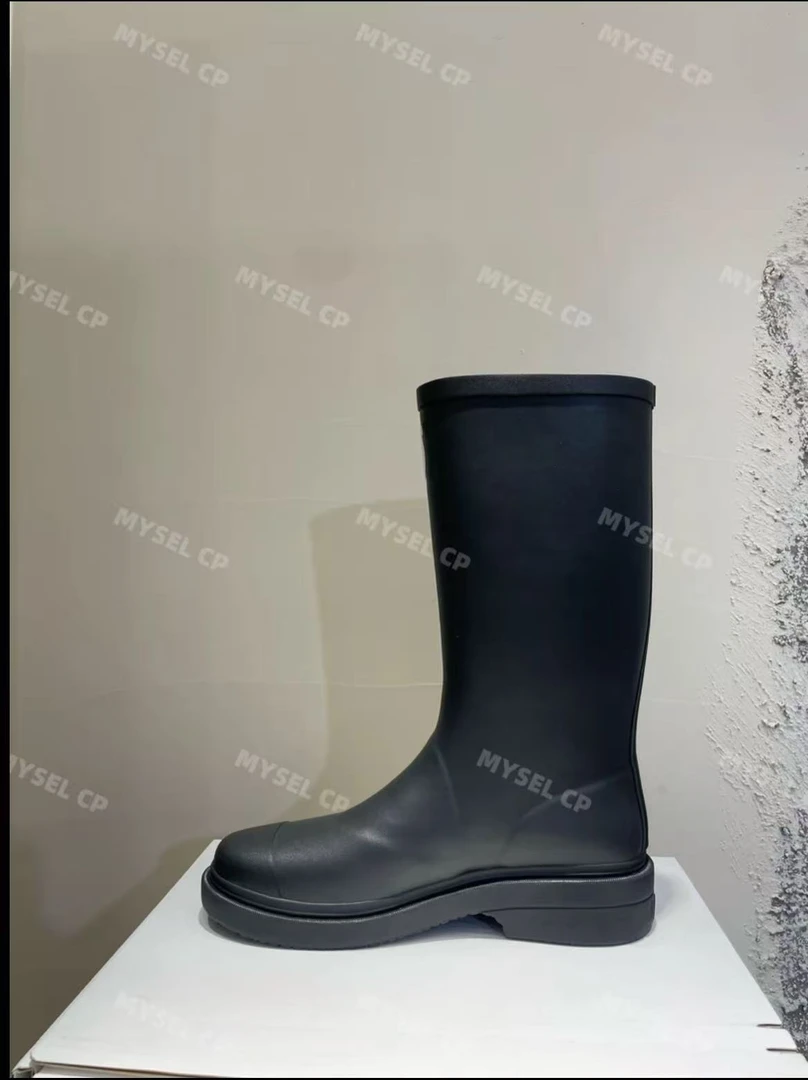 MYSEL CP户外低跟长筒雨靴显瘦百搭高筒粗跟女鞋长筒靴防水