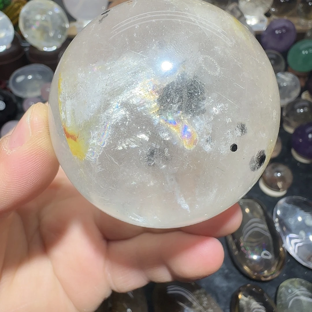 水晶珠宝半成品未镶嵌发晶幽灵胶花共生