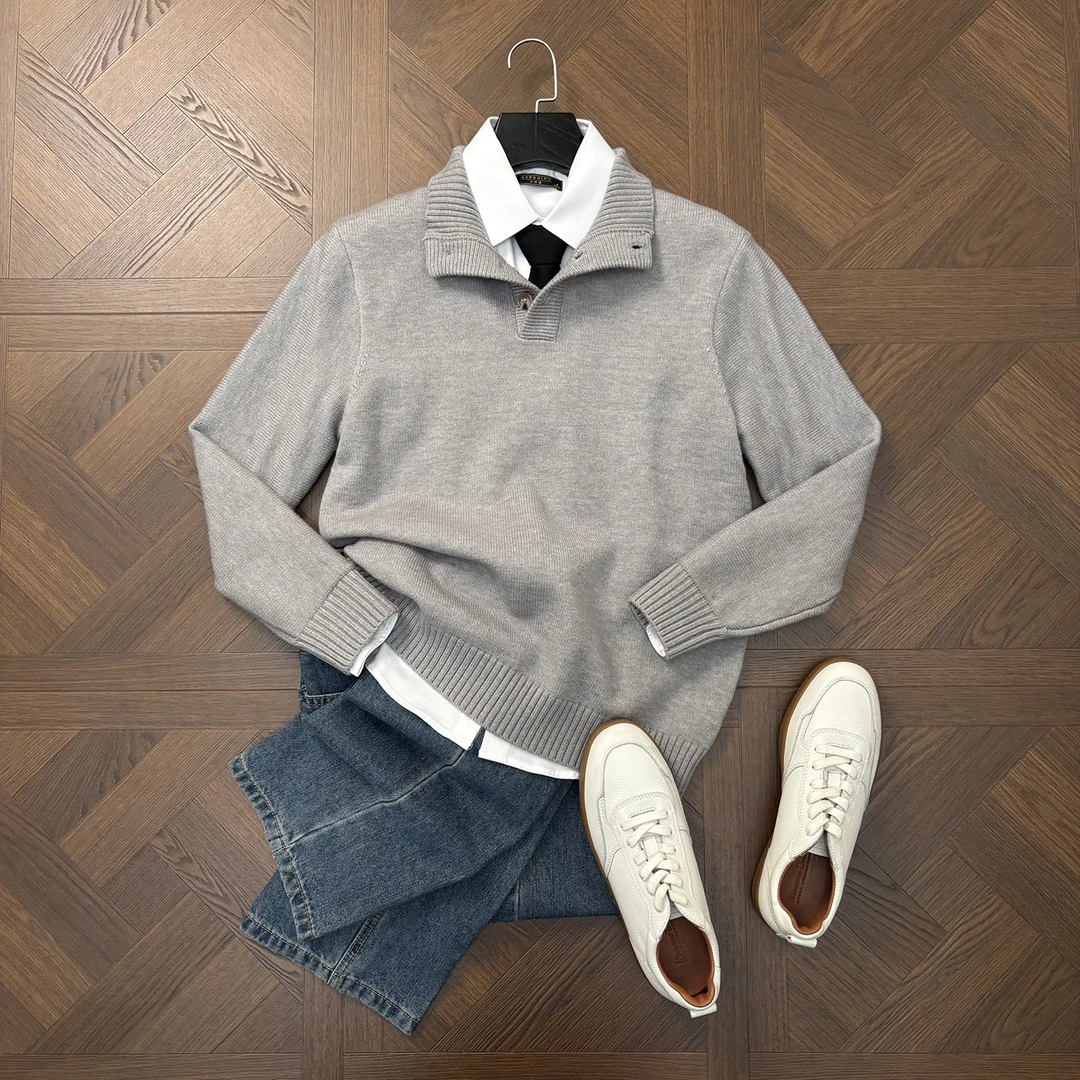 LANSIM·冬季保暖重磅加厚高领毛衣男高级感百搭立领针织羊毛衫