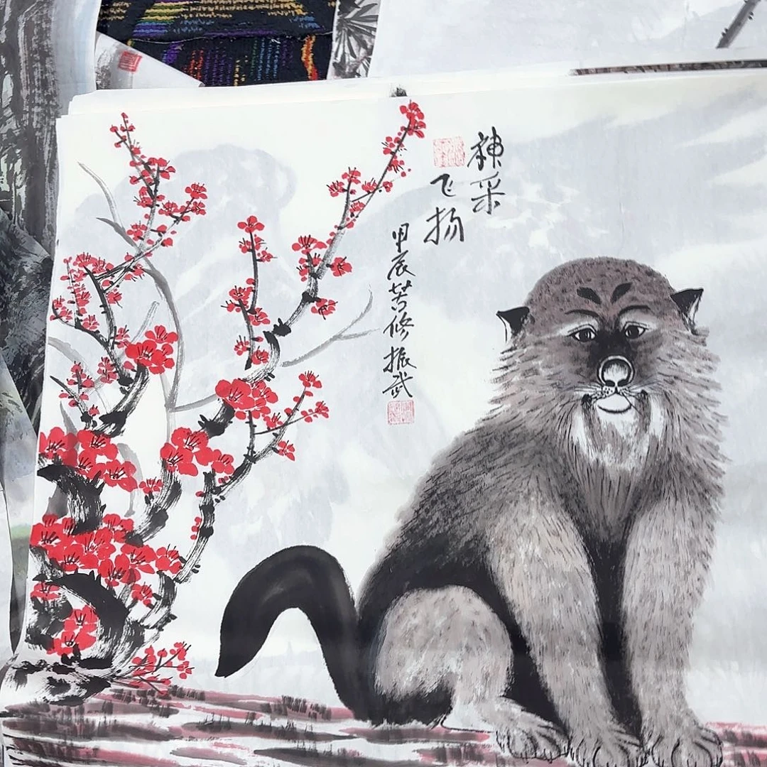 国画李振武斗方花鸟朱