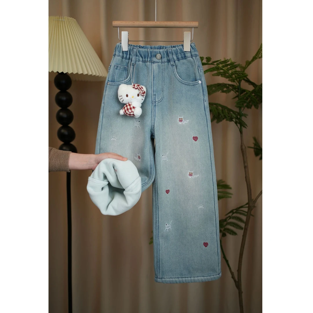 【特厚款，高品质】【一条过冬】女童加绒加厚冬季新款百搭直筒牛仔裤