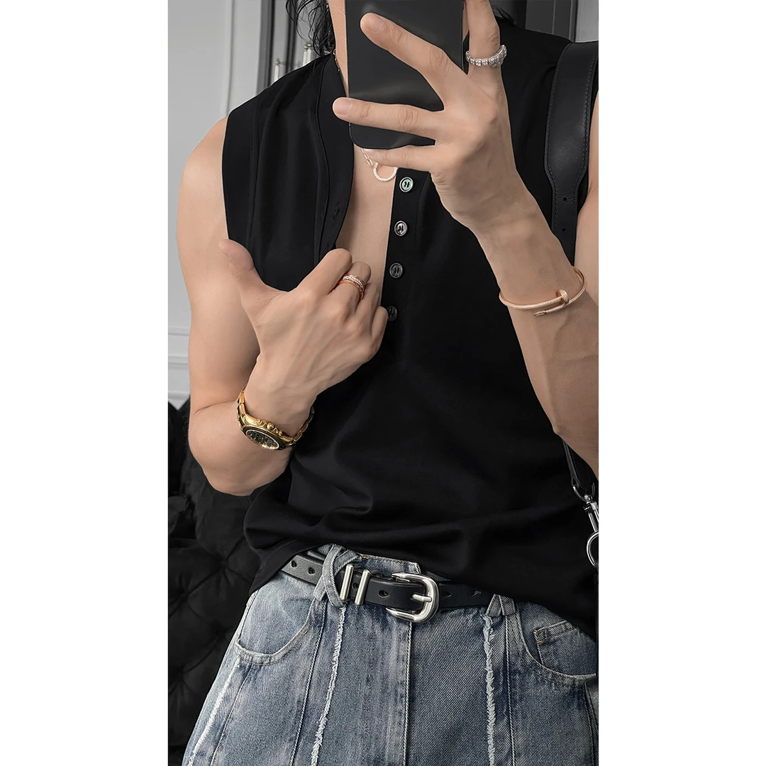 龙叨叨夏季新款潮流简约高级感宽松V领时尚无袖T恤百搭背心