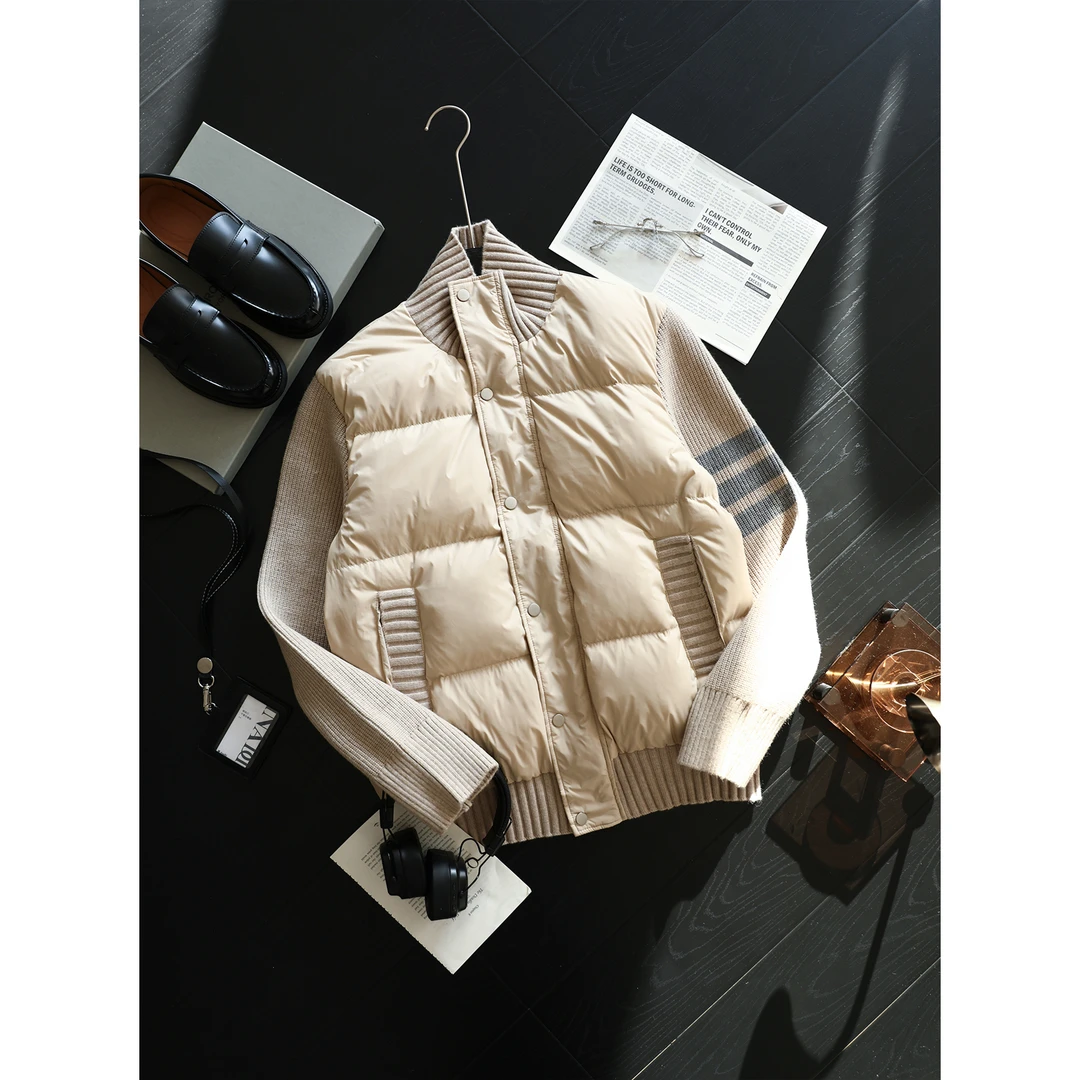 THON BERRY男士针织拼接立领羽绒服保暖时尚白鸭绒外套夹克MF003