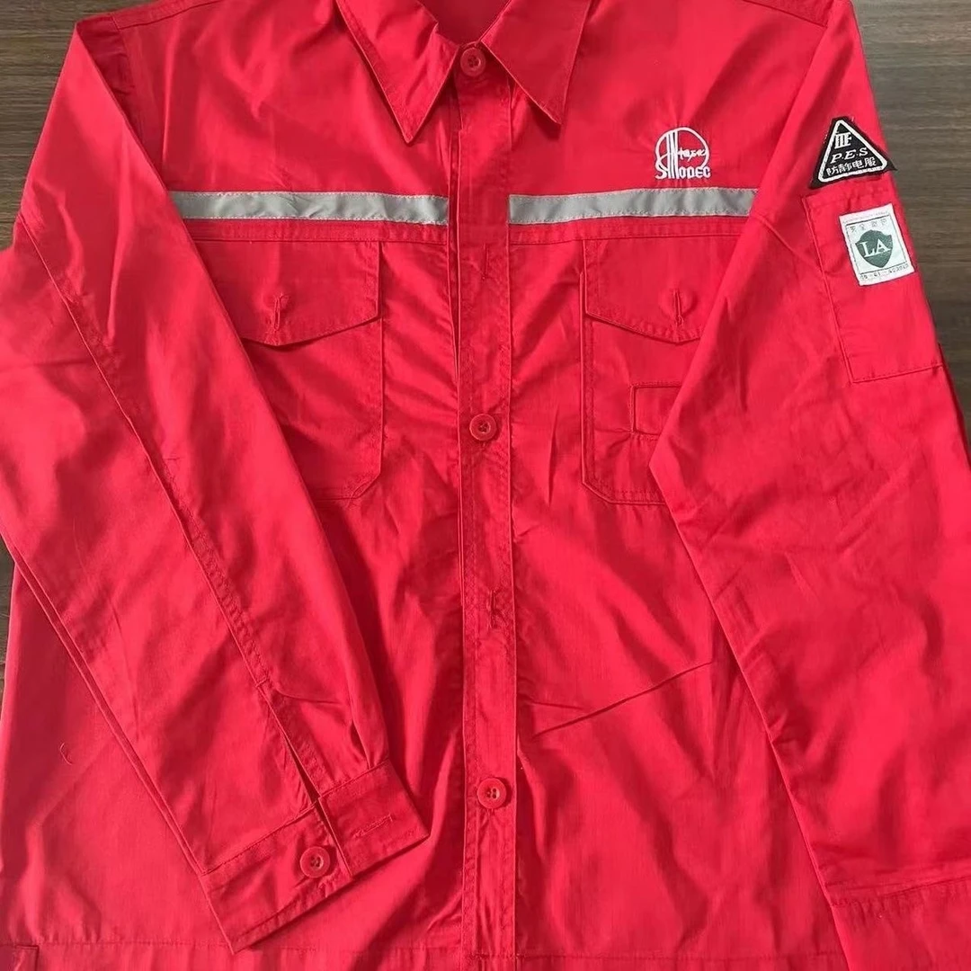 夏季薄款防静电工作服套装男长袖带反光条劳保服石油石化汽修工厂
