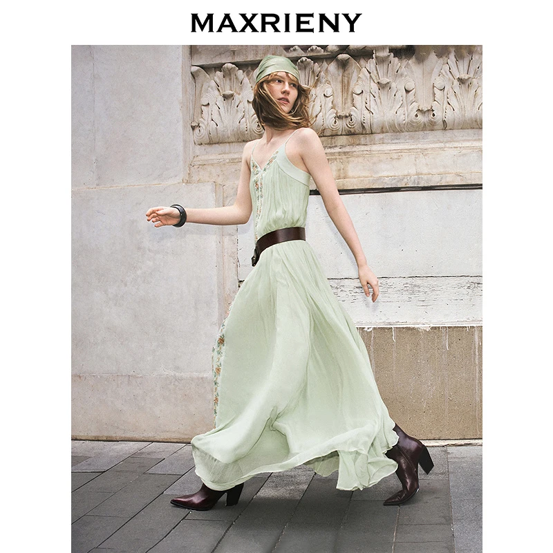 【主题纪念款】MAXRIENY薄荷绿连衣裙高级气质感晨曦粉连衣裙吊带