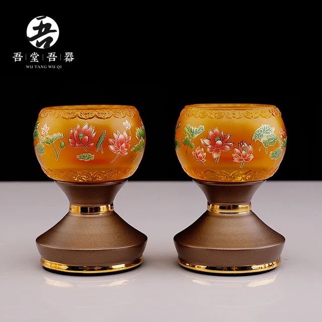 琉璃莲花酥油灯灯盏灯座佛具用品大蜡烛烛台家用供佛灯架长明灯