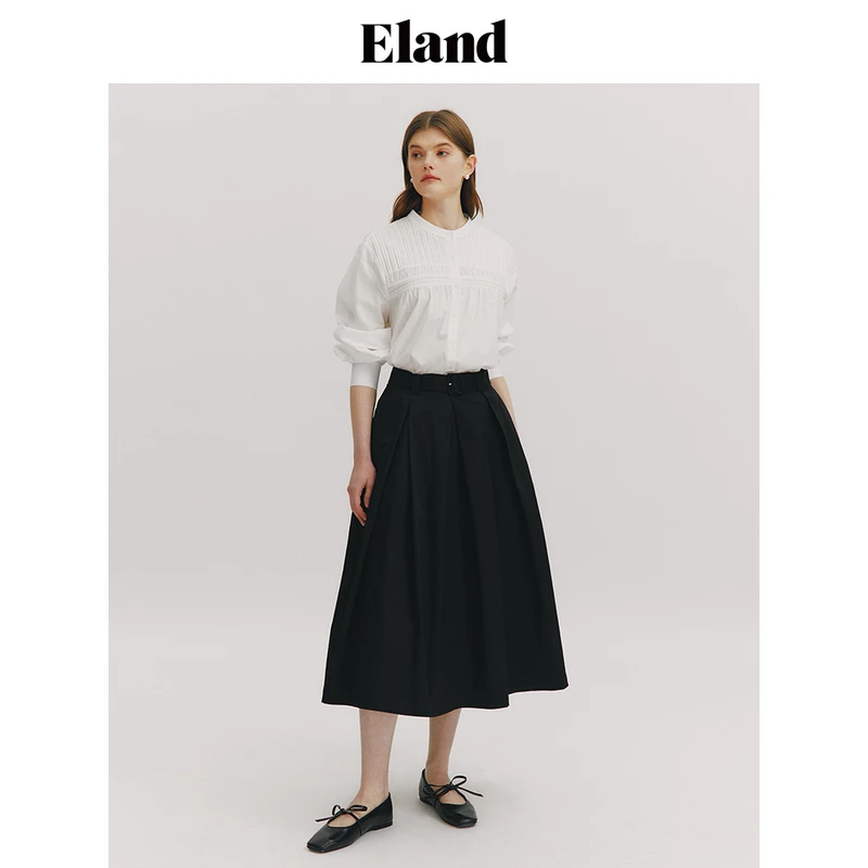 【女装优选WL】Eland衣恋衬衫女泡泡袖宽松纯棉透气上衣EEBWE23Q92
