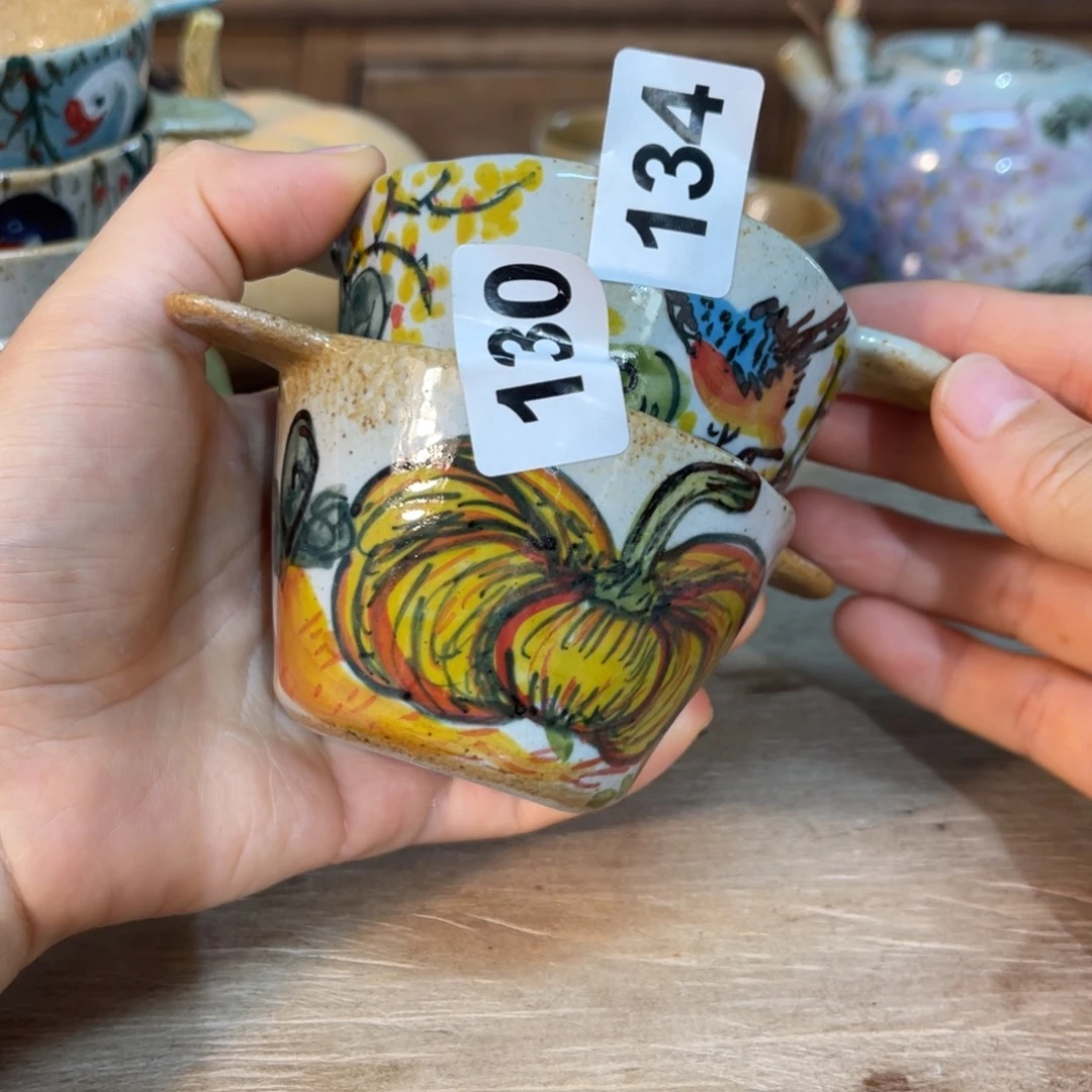 二***花壶素浅陶瓷手工手绘