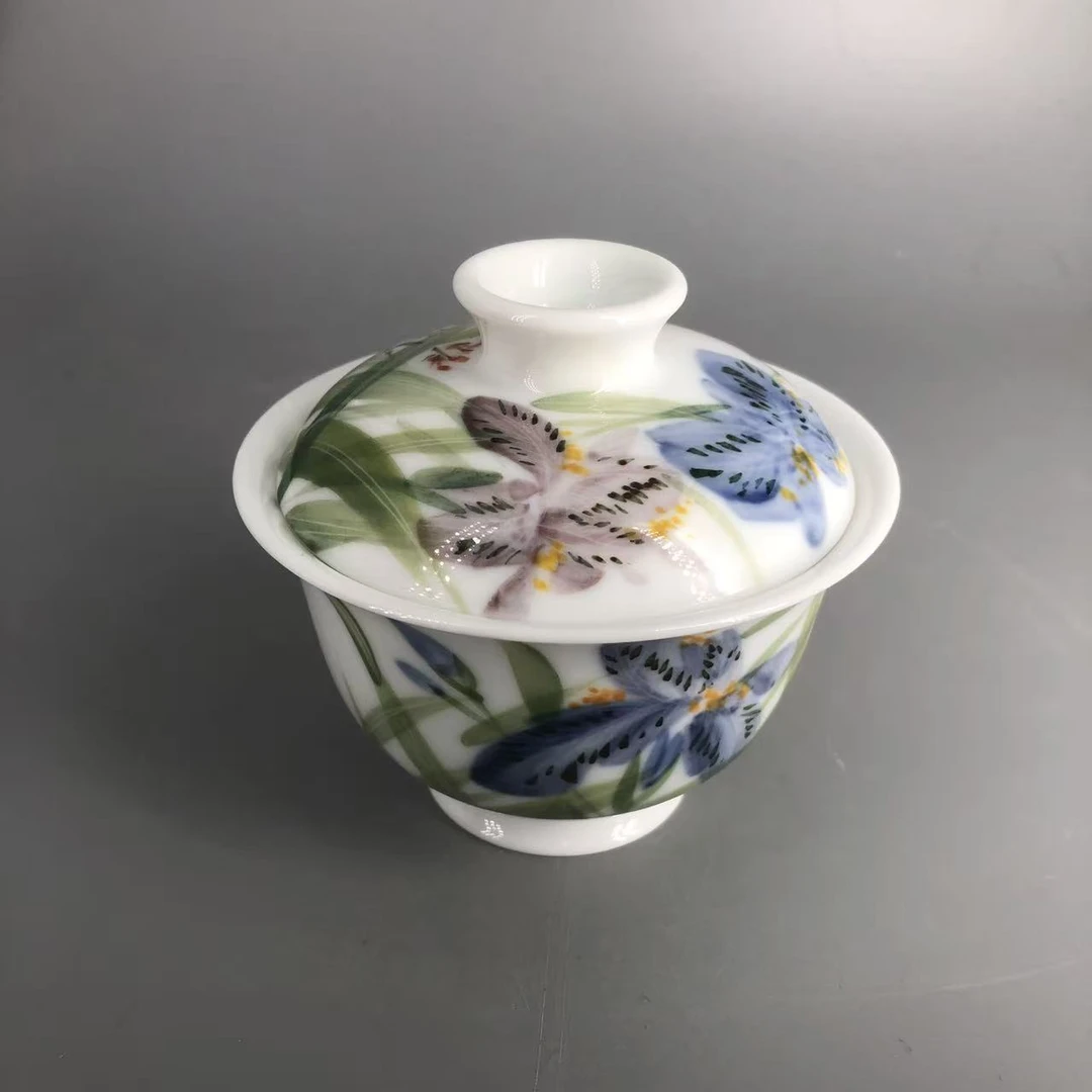 CL-C4132[学茶严选]吕传石 鸢尾花盖碗