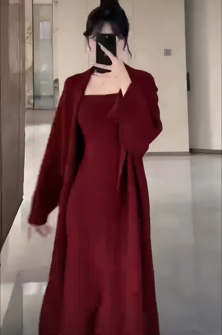 【丸子推荐】新年纯欲性感抹胸慵懒风连衣裙开衫两件套6001-1