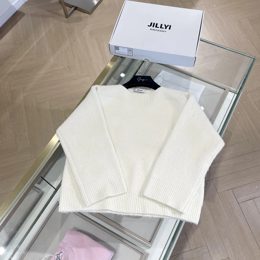 JILLYI南山店【秋末天空】超好看的纯色针织提花套头毛衣简约秋冬