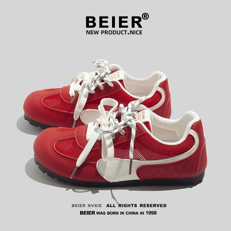 BEIER时尚多巴胺板鞋2025爆款夏季女网面透气百搭休闲训德鞋3531