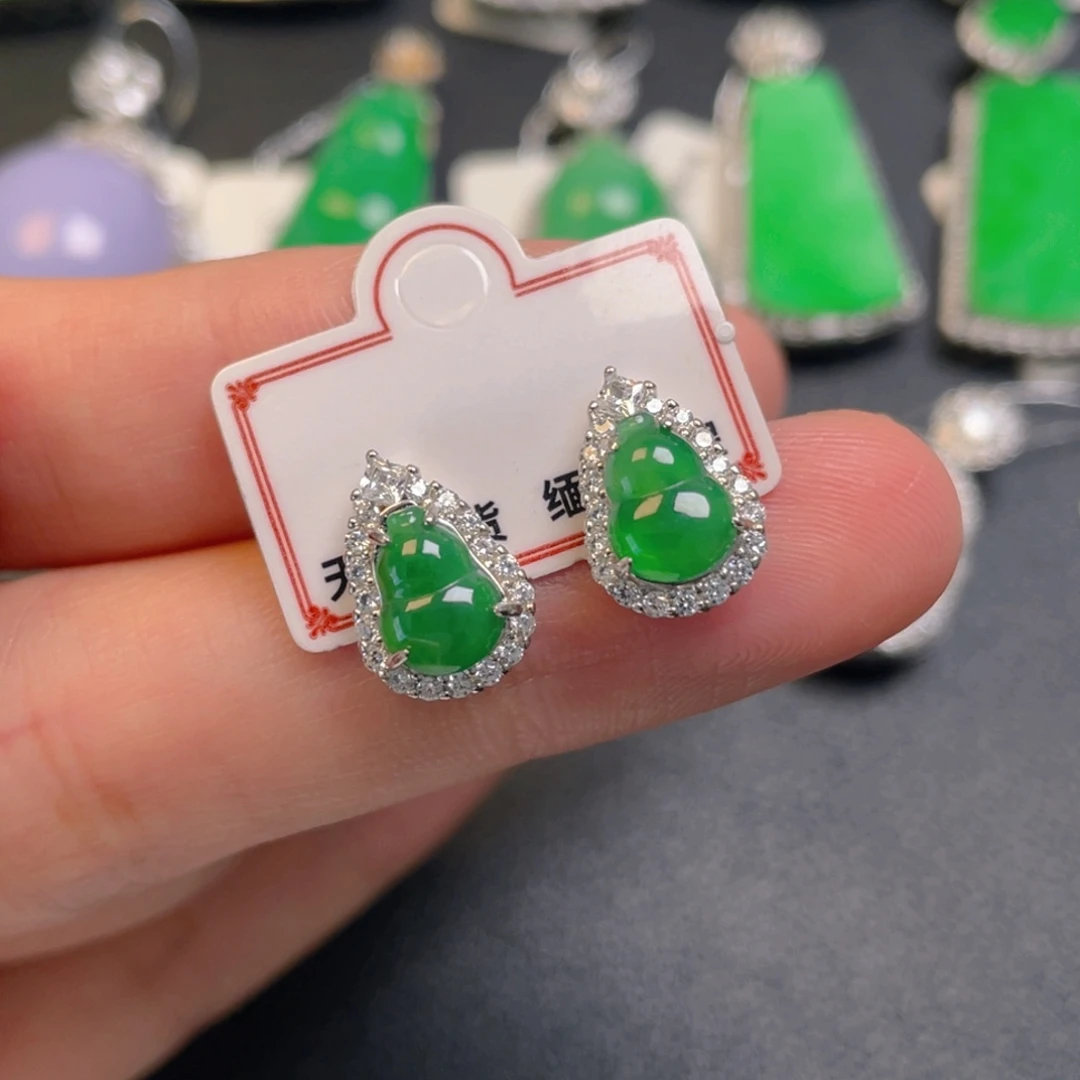 翡翠银S925镶嵌吊坠(不含链)耳钉