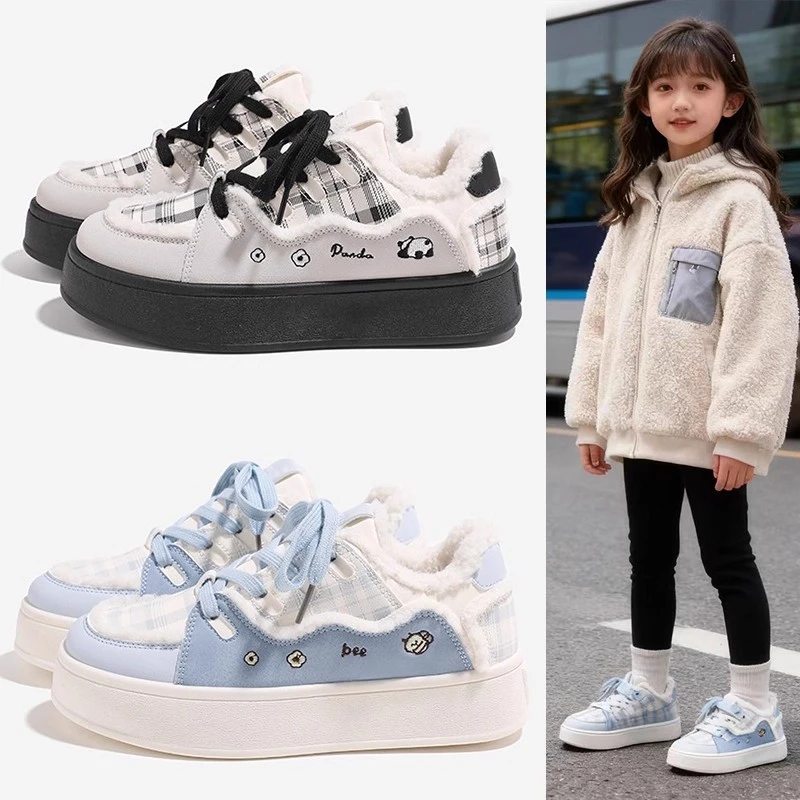 女童运动鞋2025新款秋冬季儿童鞋子中大童时尚板鞋加绒二棉小白鞋