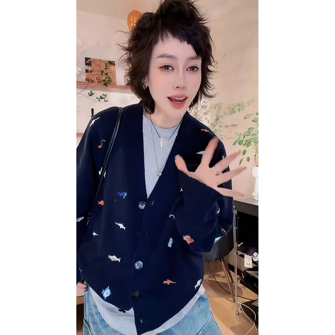 【佳姐专属】28961-新款时尚百搭休闲V领针织开衫毛衣10/21