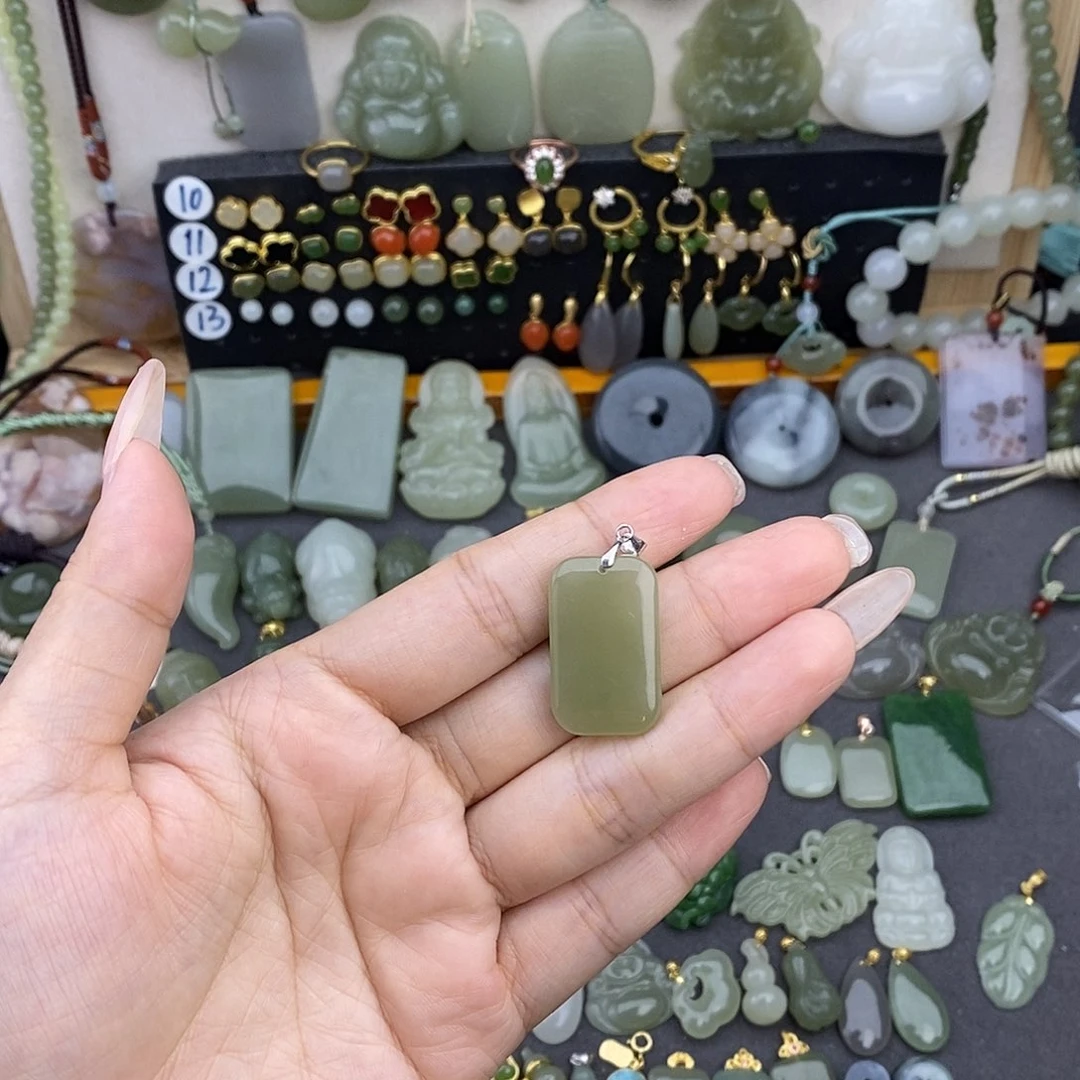 和田玉银S925镶嵌吊坠(不含链)