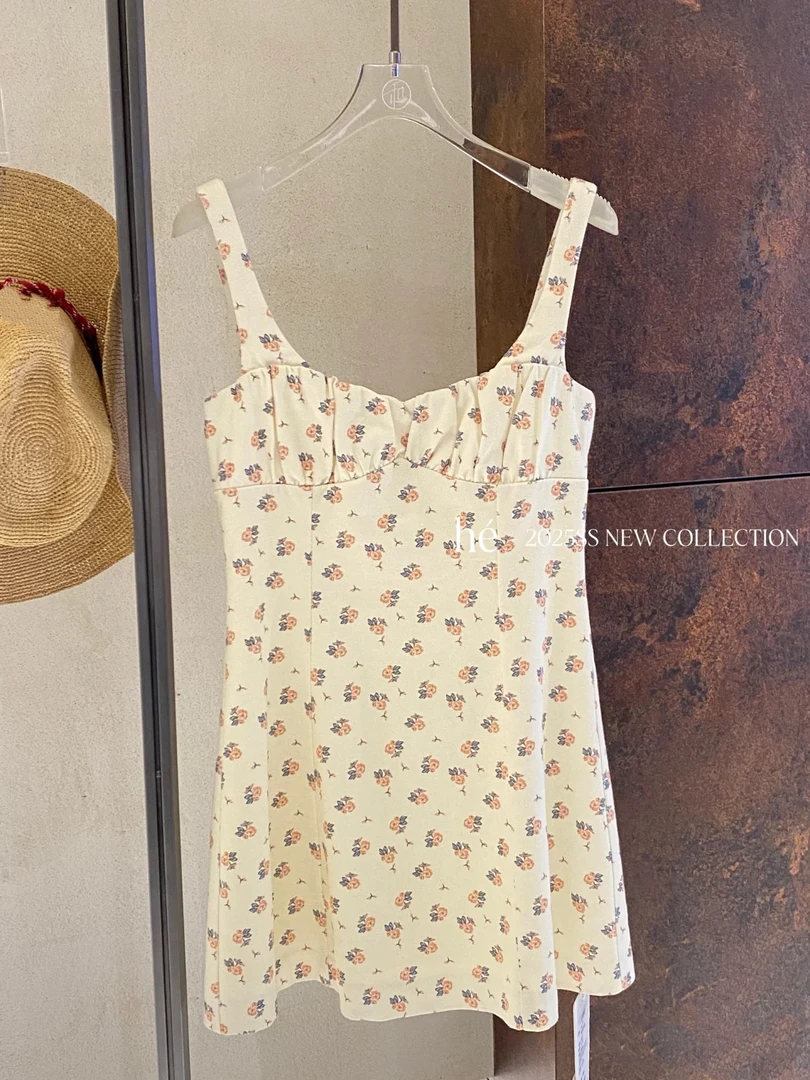 【BAI】小众设计感小碎花时尚吊带连衣裙1428