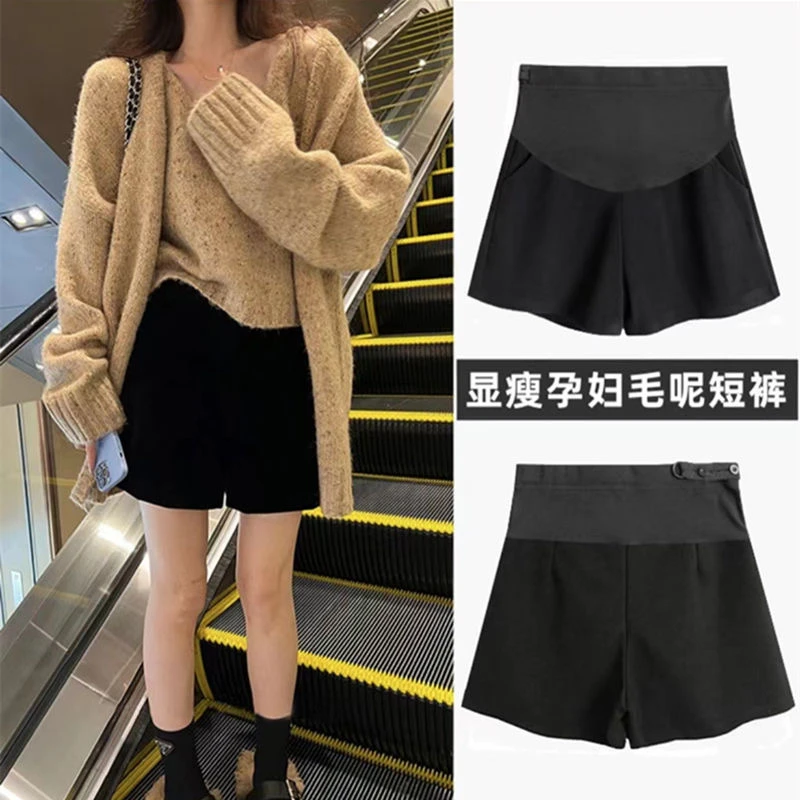 黑色孕妇短裤女春秋冬外穿高腰显瘦潮流宽松阔腿百搭休闲韩版孕装