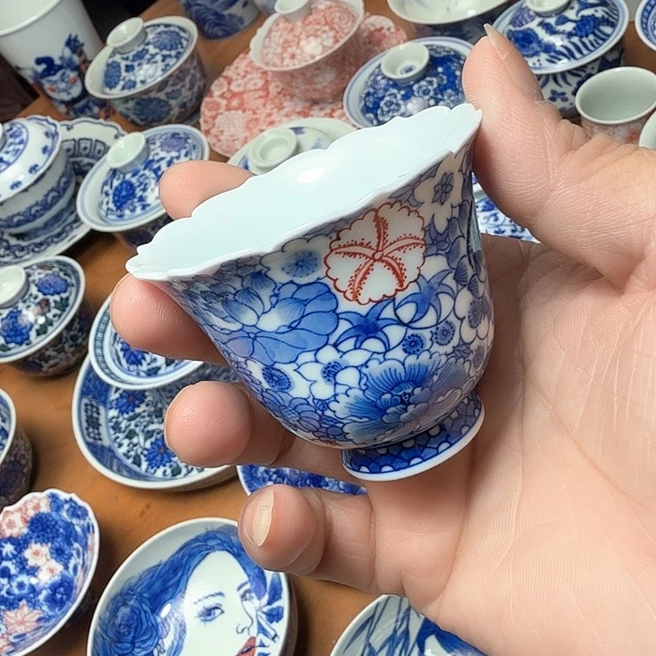 陶手绘万花花口杯福利款