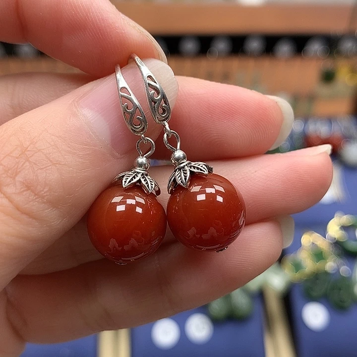 玛瑙/玉髓银S925镶嵌耳环12左右