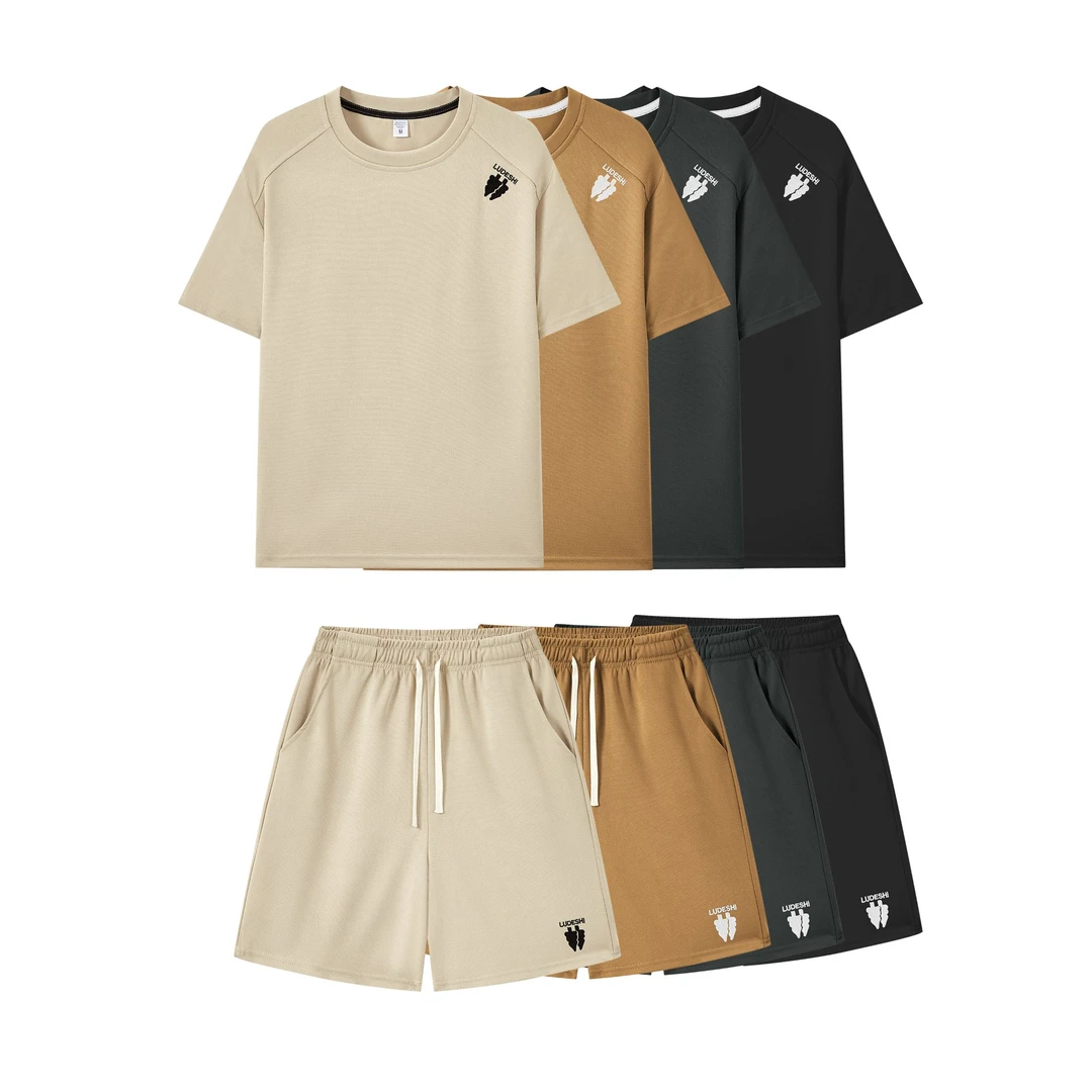 【海波波波波】男女同款休闲刺绣套装男士夏季运动短袖套装932