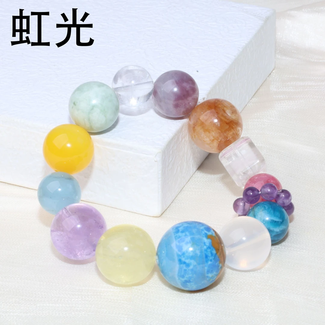 天然水晶圆珠方块多宝手串创意手链搭配组合能量石手串饰品