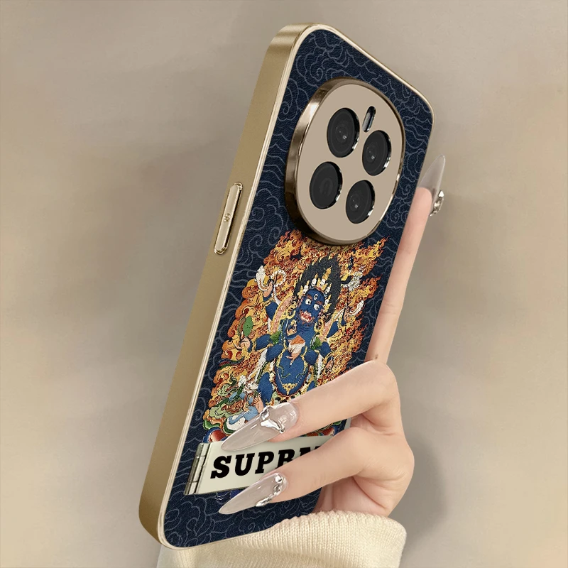 财神庇佑适用荣耀magic7手机壳电镀皮纹带支架实用数码配件男女款