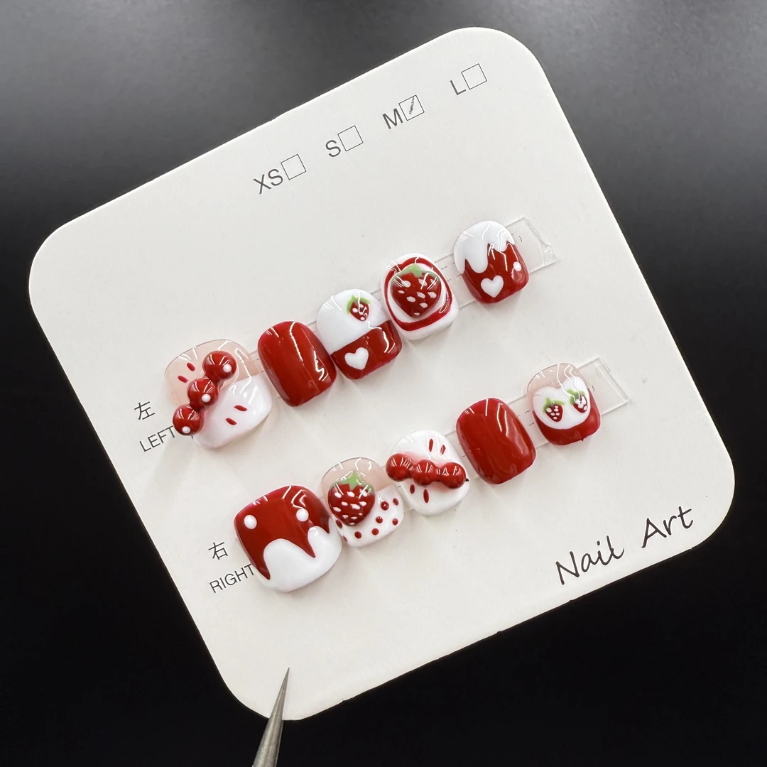 纯手工新年款捏捏草莓穿戴甲可爱糖葫芦穿戴甲小朋友美甲片040
