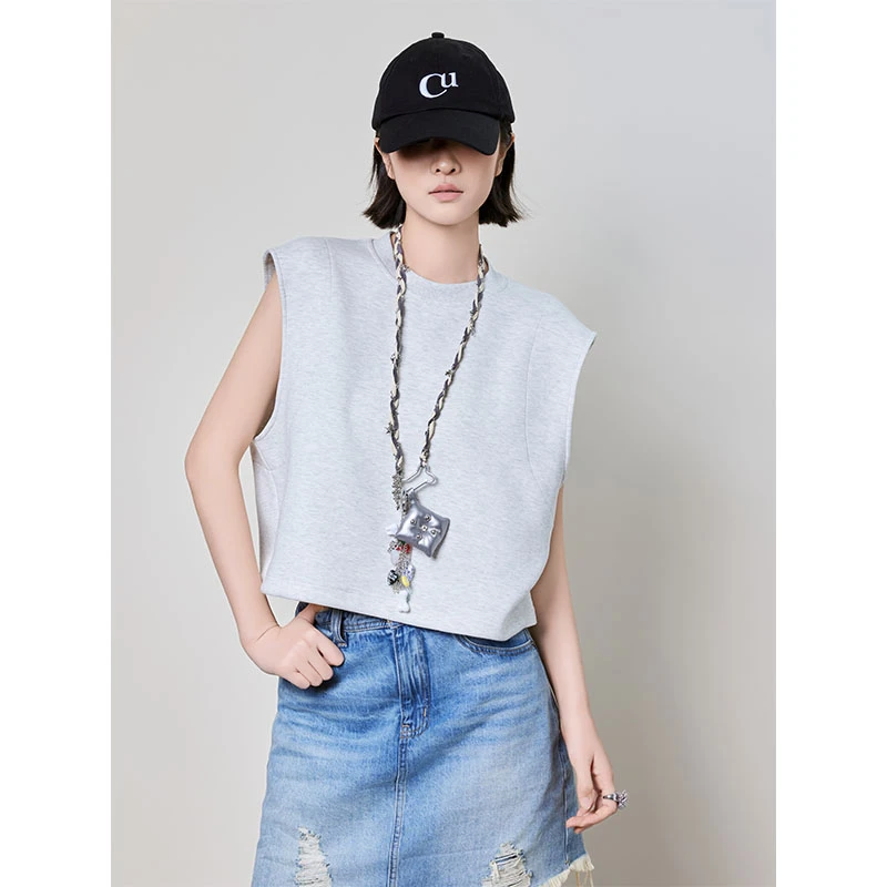 A美洋MEIYANG 吐司背心 【欧若风】百搭圆领无袖马甲上衣S