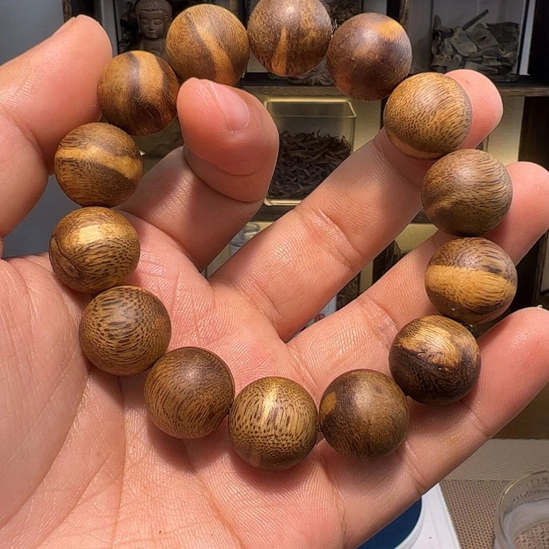 手串沉香16mm虎斑花珠圆珠单圈19g