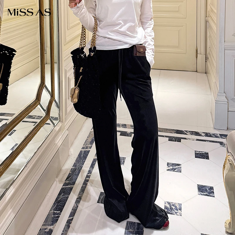 【ECHOADE】自带闪钻光泽显腿长宽松喇叭运动裤女25春夏