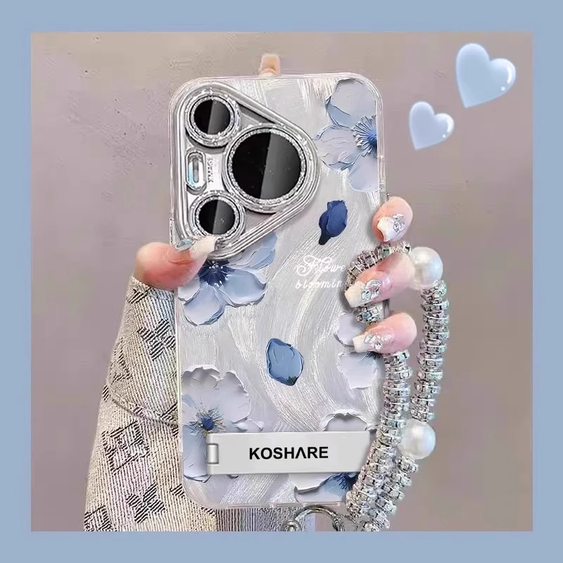蓝色花瓣适用华为pura70pro手机壳新款pura80小清新创意m