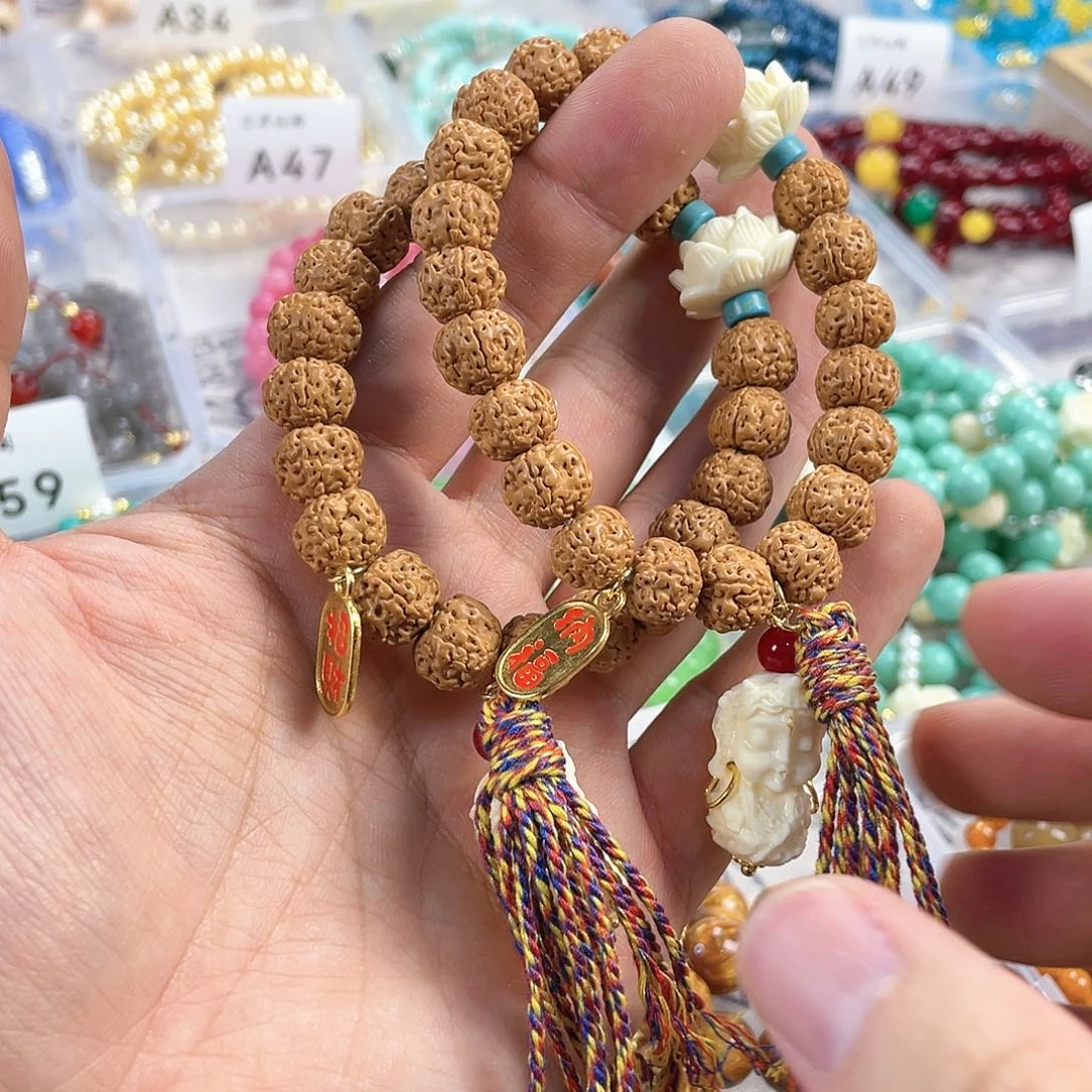 檀香木手串银S925镀金镶嵌