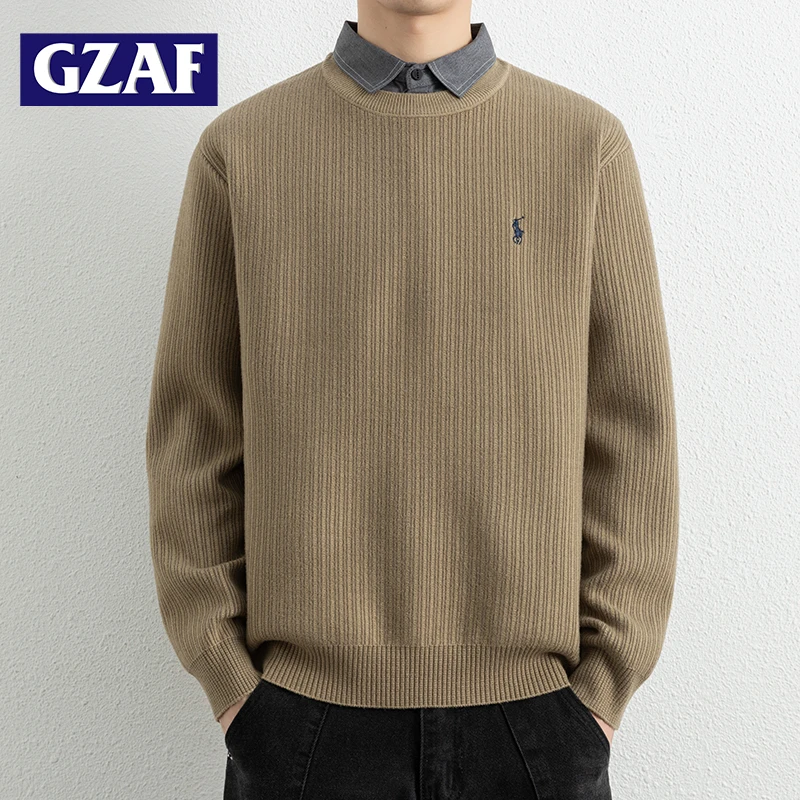 GZAF高级感假两件毛衣男士秋冬季潮牌痞帅风休闲长袖衬衫领针织衫