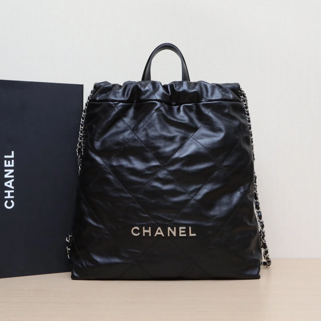 95新 Chanel/香奈儿 【黑黑】22Bag 带手柄双肩包 大号 黑色