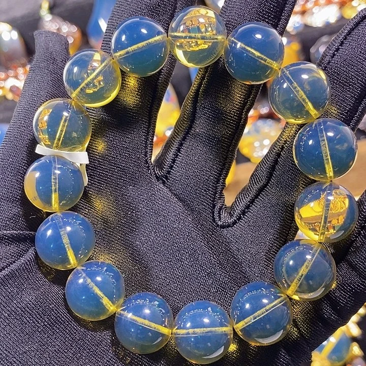 蓝珀未镶嵌珠宝奇石墨西哥蓝珀手串15