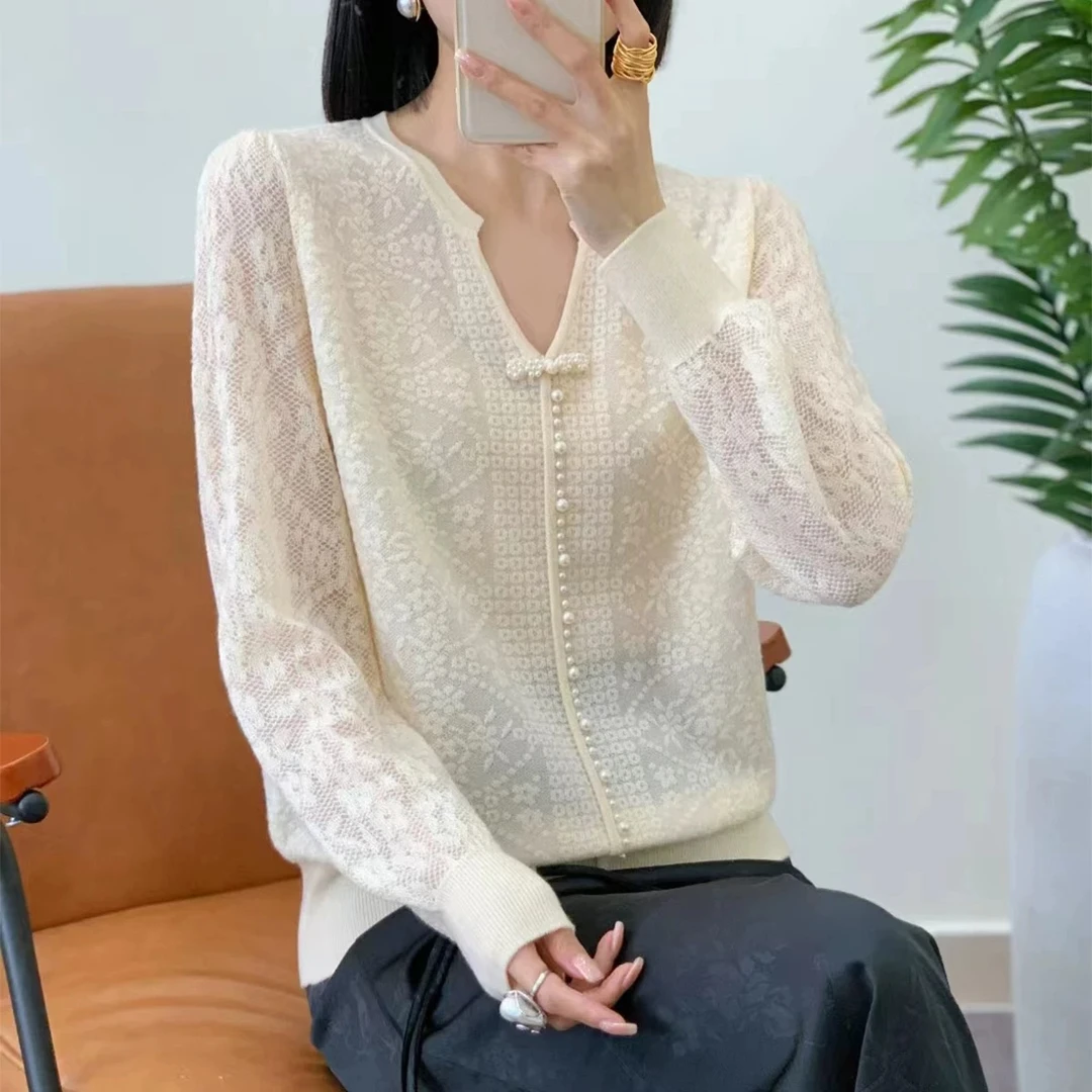 2522现货春秋出行针织衫宽松女装V领休闲长袖百搭蝴蝶结韩版套头