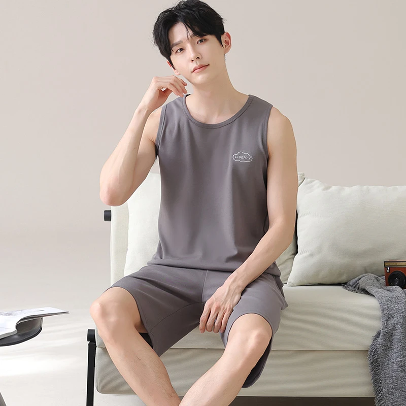 纯棉可外穿背心睡衣夏季男款男生2025新款男士家居服夏天无袖套装