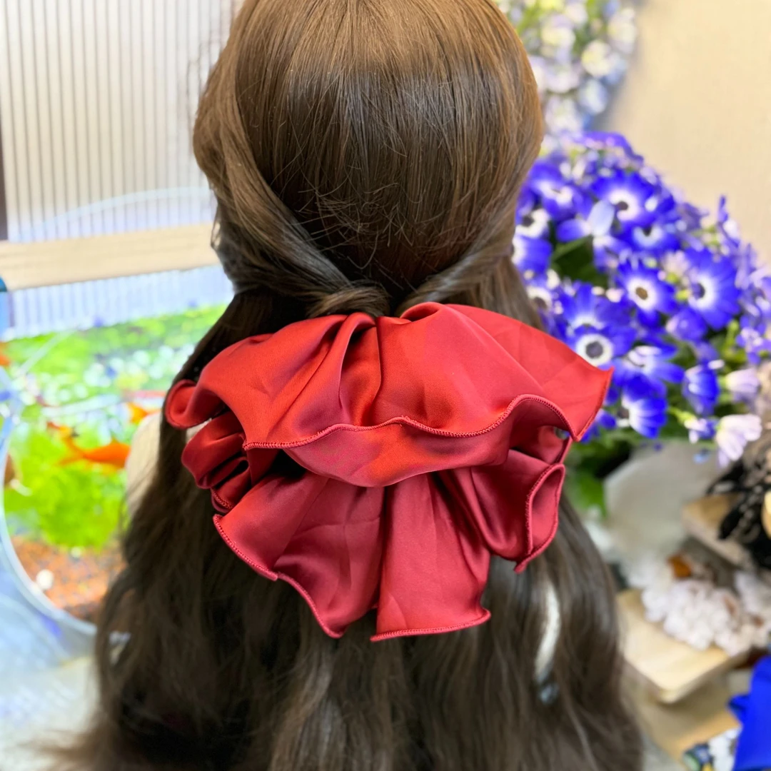 超大头饰缎面酒红色裙摆法式大裙摆气质气质复古超仙法式星饰界