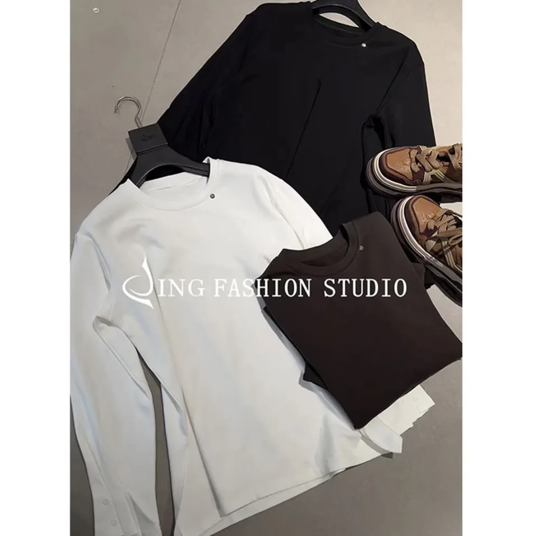JING2025冬季新款圆领磨毛加厚保暖长袖打底衫宽松休闲百搭T恤