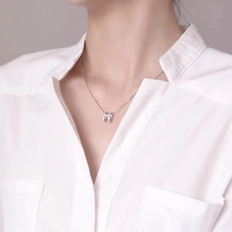 合金项链 H字项链百搭简约高级设计感项链