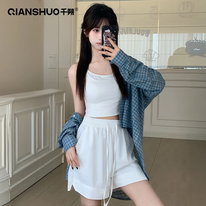 千朔开叉运动山本短裤女2025新款大码高腰中短裤宽松冰丝阔腿百搭