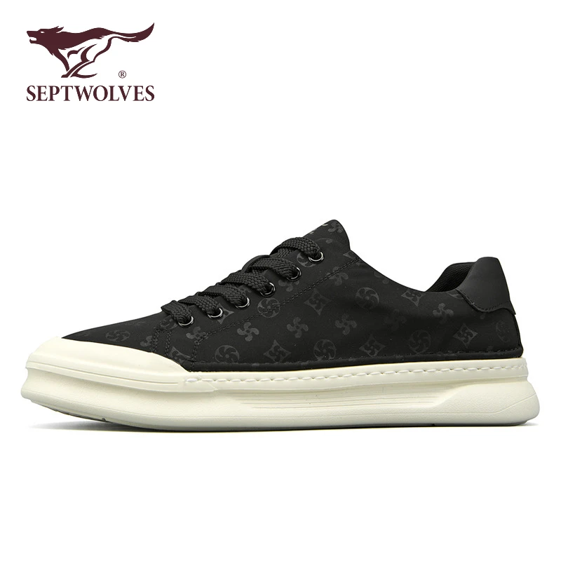 七匹狼男鞋2025新款轻奢百搭休闲板鞋男秋季透气轻便舒适黑色布鞋